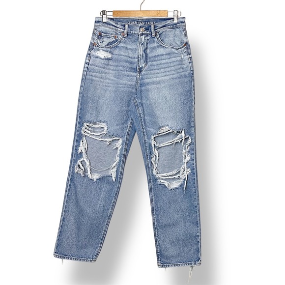 American Eagle Outfitters Denim - American Eagle Super High Rise Baggy Straight‎ Jeans 6 SHORT light distressed